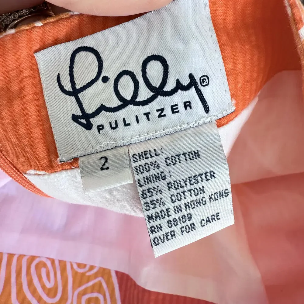 Lilly Pulitzer Vintage Orange Turtle Print Corduroy Skirt Size 2